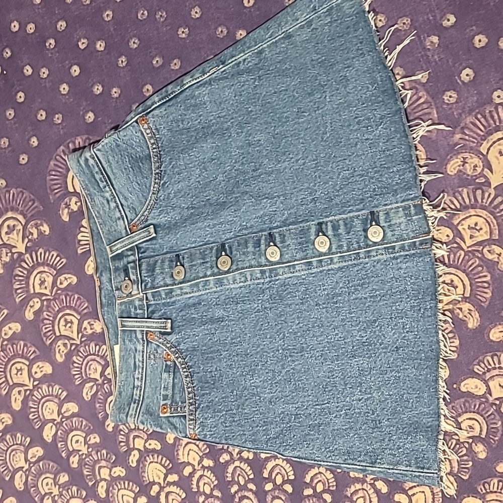 Levis Premium Button Front Raw Hem Jean Skirt
